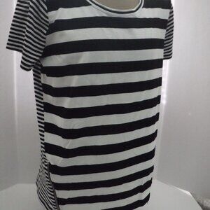 Michael Kors Black and White Striped Crew Neck Shirt